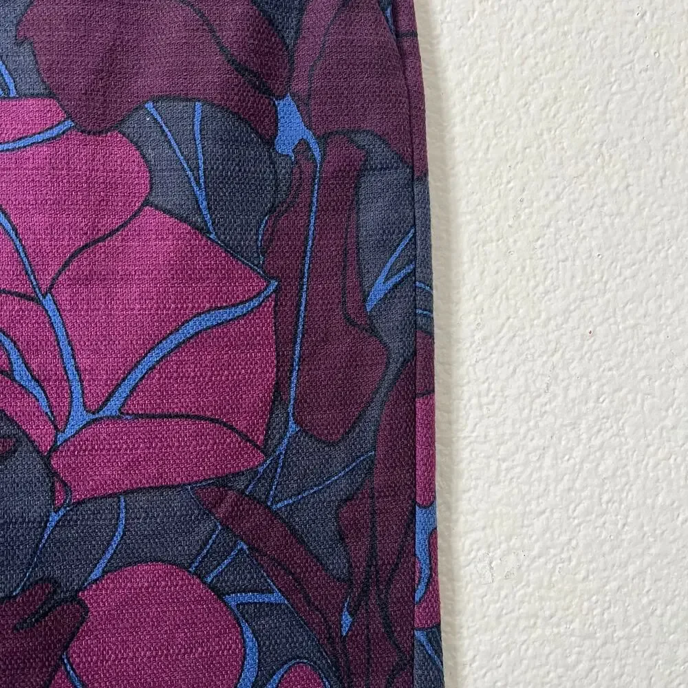 LOFT Purple Floral Print Textured Knit Pencil Skirt